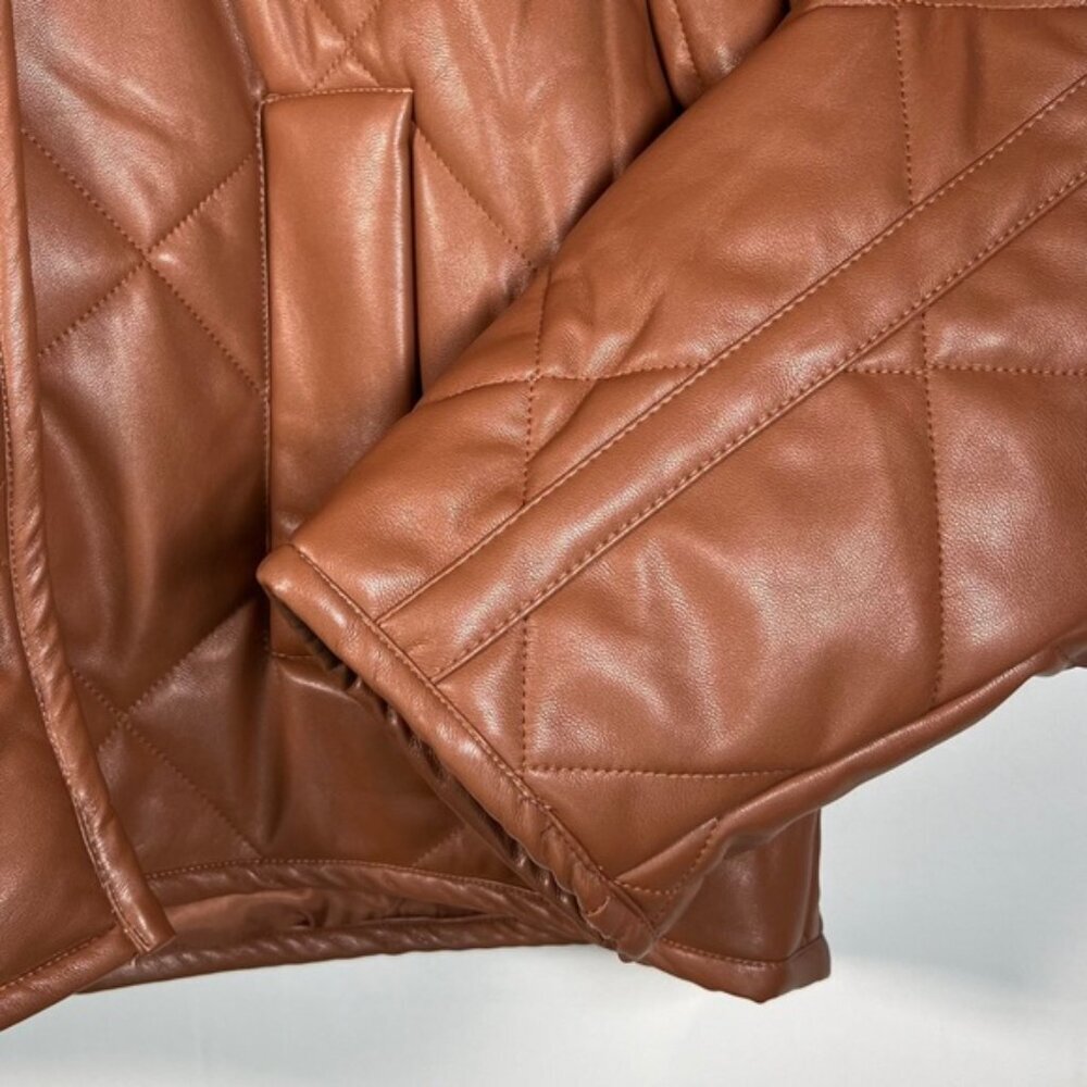NWT ELIE TAHARI Faux Leather Button Front‎ Quilted Boxy Jacket Pockets LARGE - Picture 14 of 16